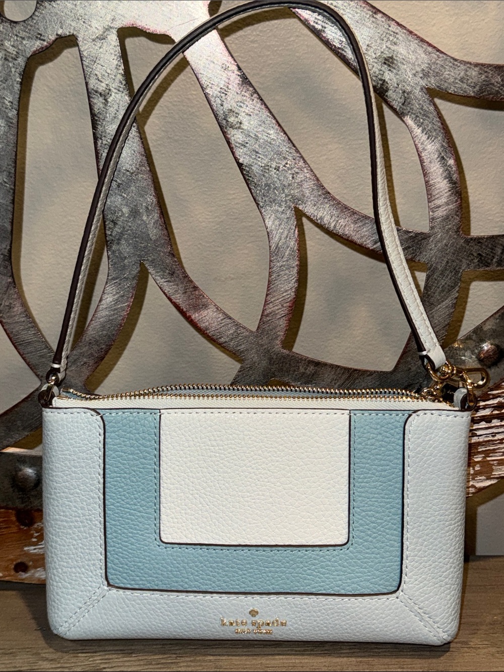 kate spade White and Light Blue Pebbled Leather Small Shoulder Bag